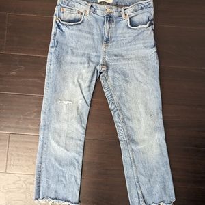 Zara Premium Denim Cutoff Cropped High Rise Jeans Sz 8